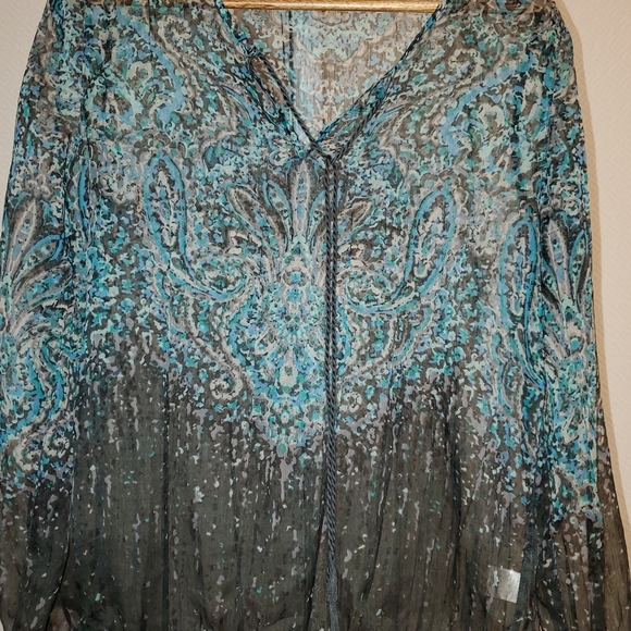 Semi Sheer Blue and Black Boho Blouse - Picture 2 of 4